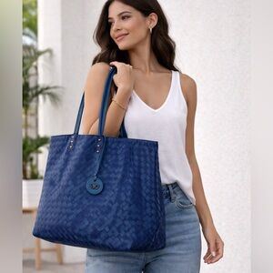 Bottega Veneta Intereccio Blue Nylon Tote Bag